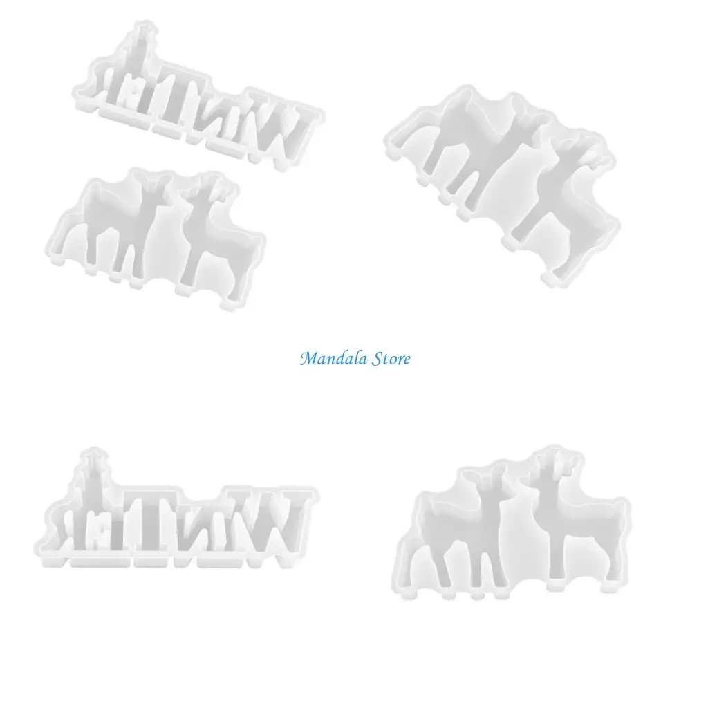 U2JC Winter Letter Silicone Molds Christmas Deer Silicone Molds For Resin Art