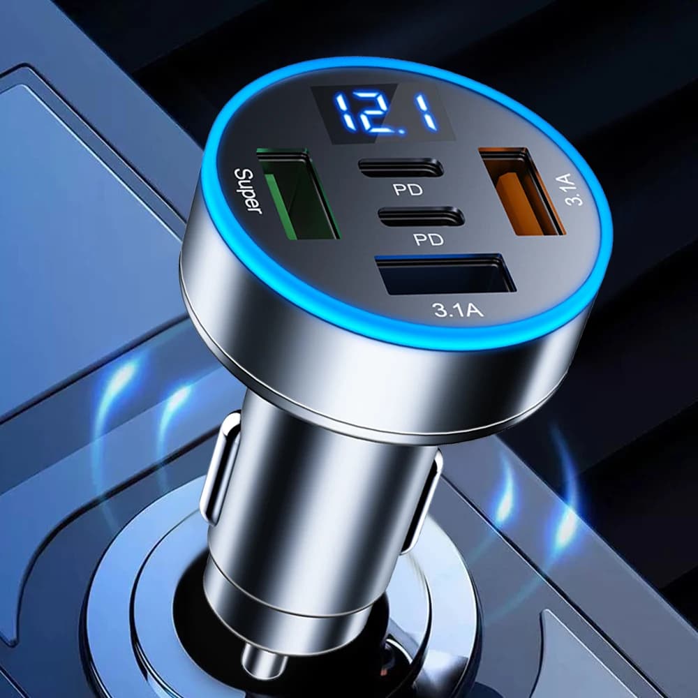 250W PD USB Type C Car Charger Quick Recharge Plug Lighter for 5 Door Car Charger Flash with Digital Display