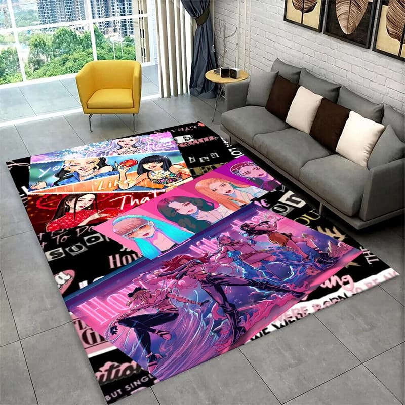 Tappeto alla Moda B-Nero P-Rosa Stile Kpop per Sala Giochi, Camera da Letto, Soggiorno, Divano, Decorazione Casa, Tappeto per Bambini Antiscivolo