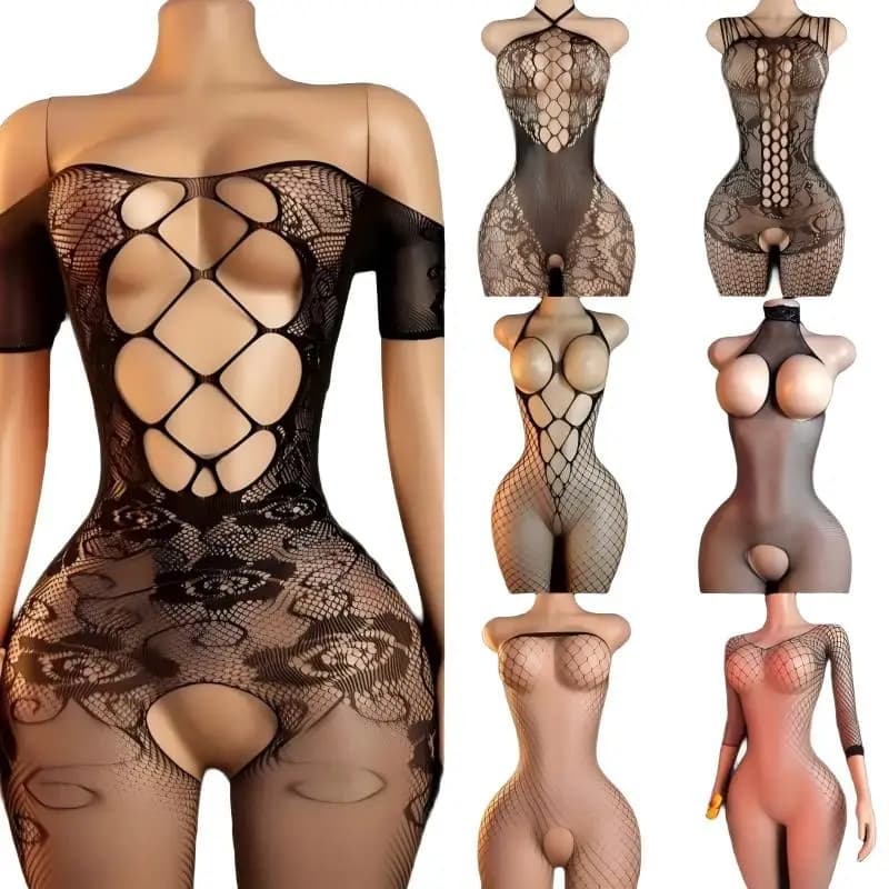 Set di lingerie erotica per donna, body in pizzo trasparente, costumi sexy, abbigliamento da notte senza cavallo, babydoll teddy femminile.