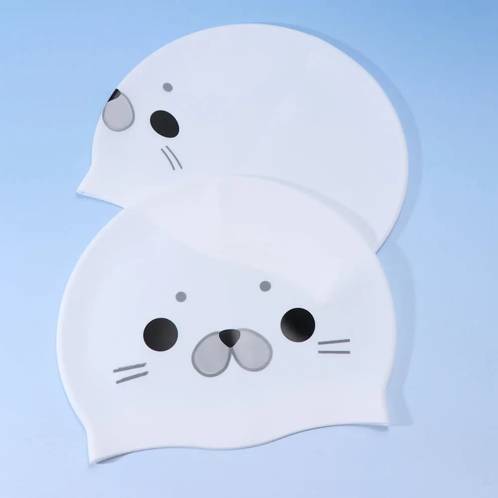 Women Girls Waterproof Seal Swim Cap Non-Slip Comfortable Silicone Swimming Hat Elastic Ear Protection Cartoon Swim Cap Unisex
