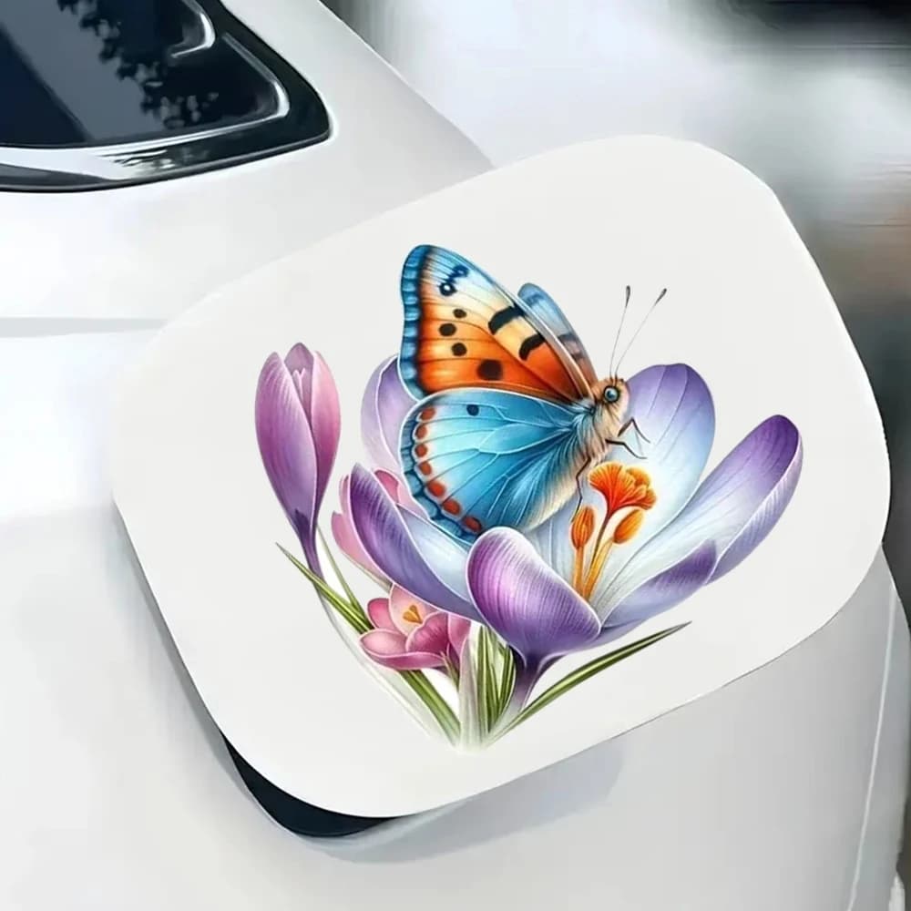 Vibrant Blue Butterfly & Purple Iris Flower Decals, Waterproof Vinyl Stickers for Car, Laptop,Trucks, Wall and Glass Surface