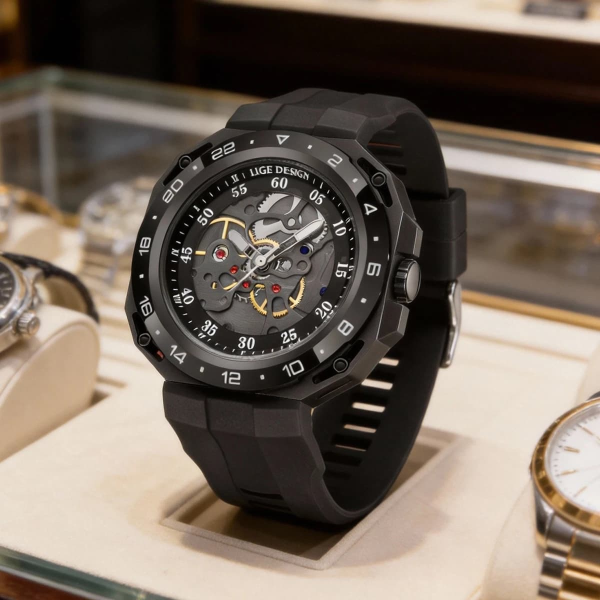 Orologio da uomo di marca di lusso LIGE con specchio curvo e superficie cava, orologio sportivo da uomo impermeabile con cinturino in silicone al quarzo, reloj hombre