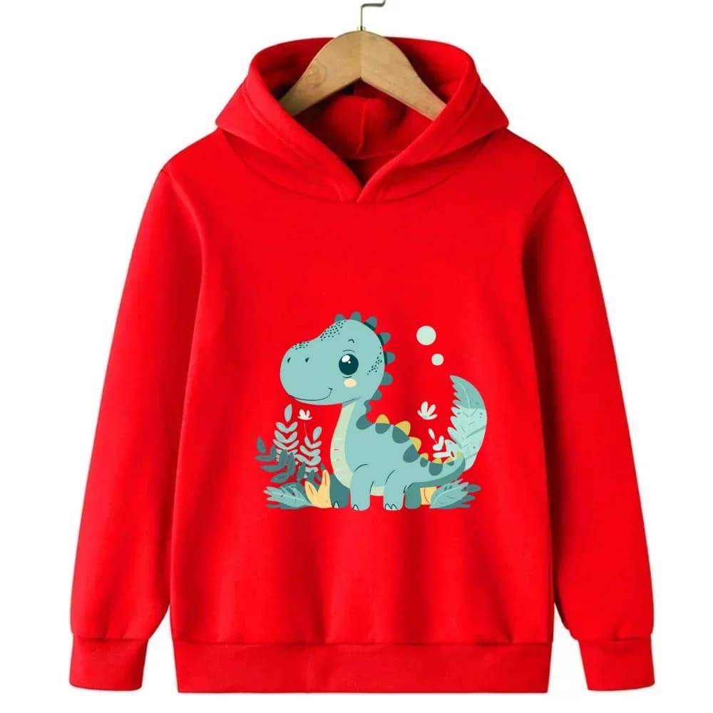 Felpa rossa con cappuccio per bambini, dinosauro cartone animato, felpa carina, giacca preferita per ragazzo e ragazza a maniche lunghe autunno e inverno