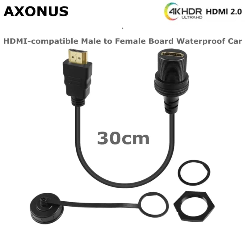Waterproof HD display cable with fixed threaded HDMI 4K mounting from 0.3 m Extension cable for mounting on dashboard for HDMI 2.0 male to female car
