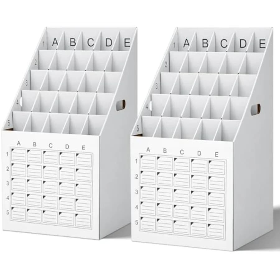 Confezione da 2 Portadocumenti Verticali a 25 Scomparti, Organizzatore per Blueprint, Scatola Portadocumenti in Cartone Ondulato con Etichettatura G