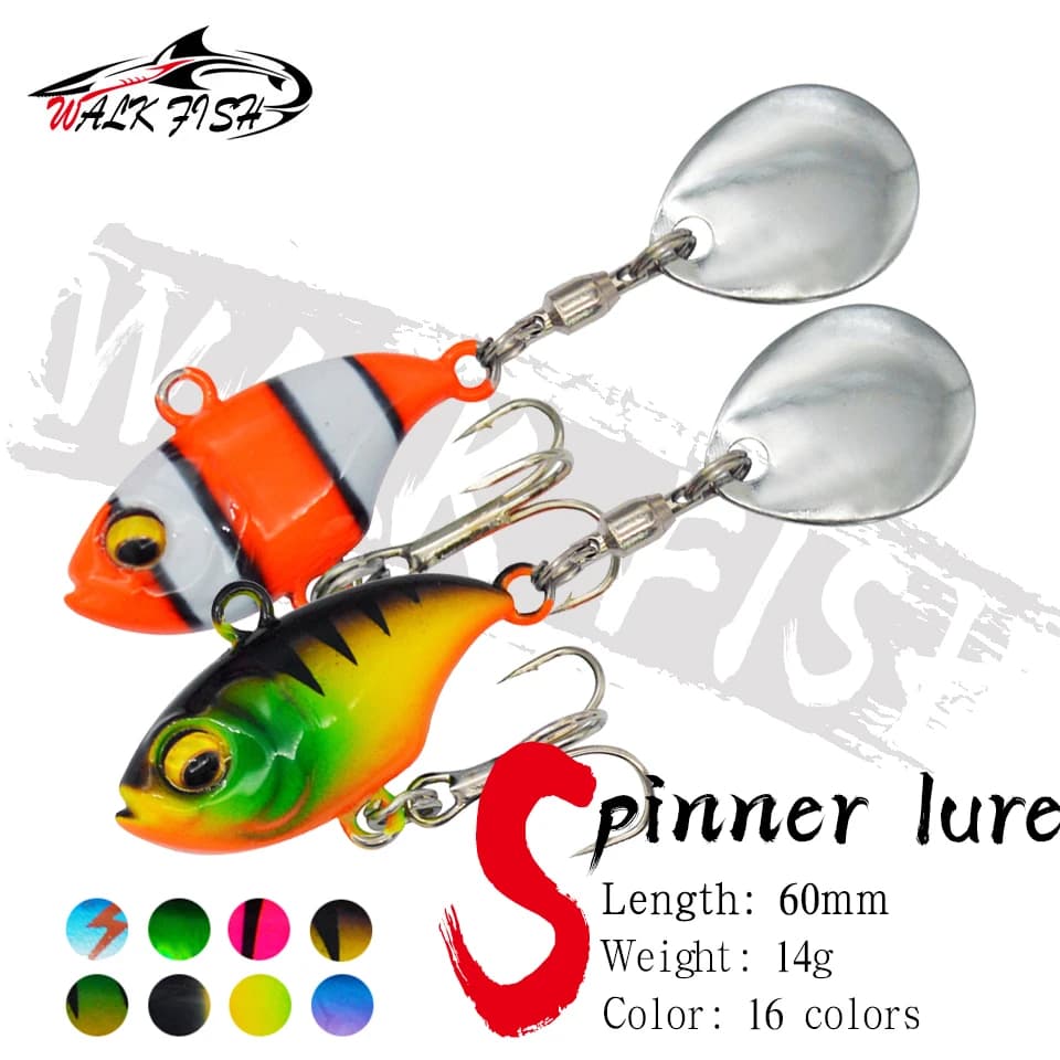 WALK FISH New Tail Spinning 14g Balance Rotating Metal Jig VIB Vibration Bait Spinner Spoon Sinking Lure Fishing Tackle Pesca