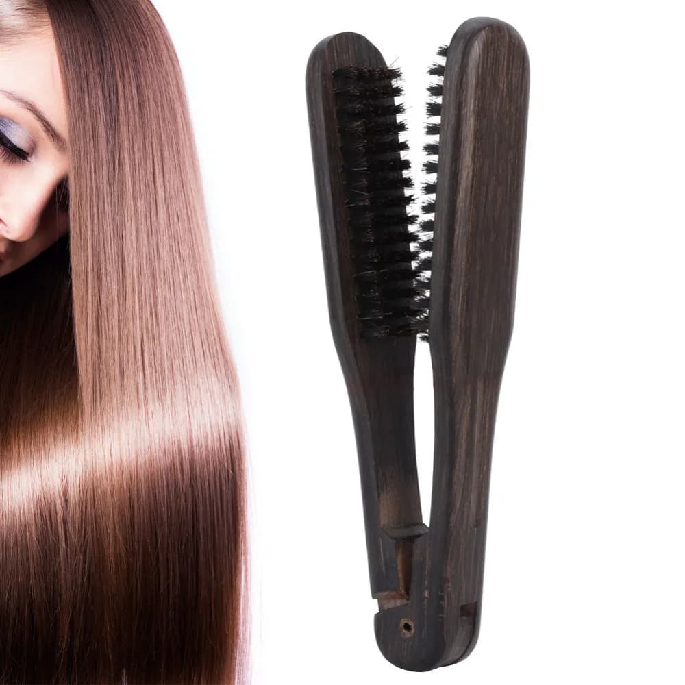 Pettine per lisciare i capelli con doppia spazzola e manico in legno, design ergonomico morbido, pettine professionale universale per parrucchieri