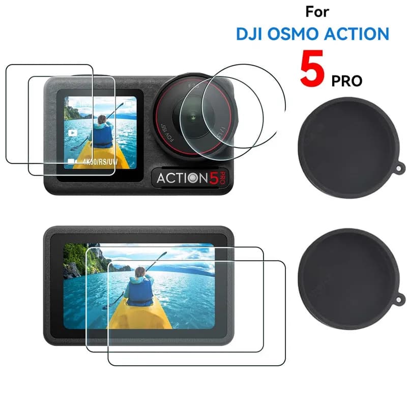 9H HD Tempered Glass Screen Protector Lens Cap for DJI Osmo Action 5 Pro Anti-Scratch Full Camera Protective Kit Accessories