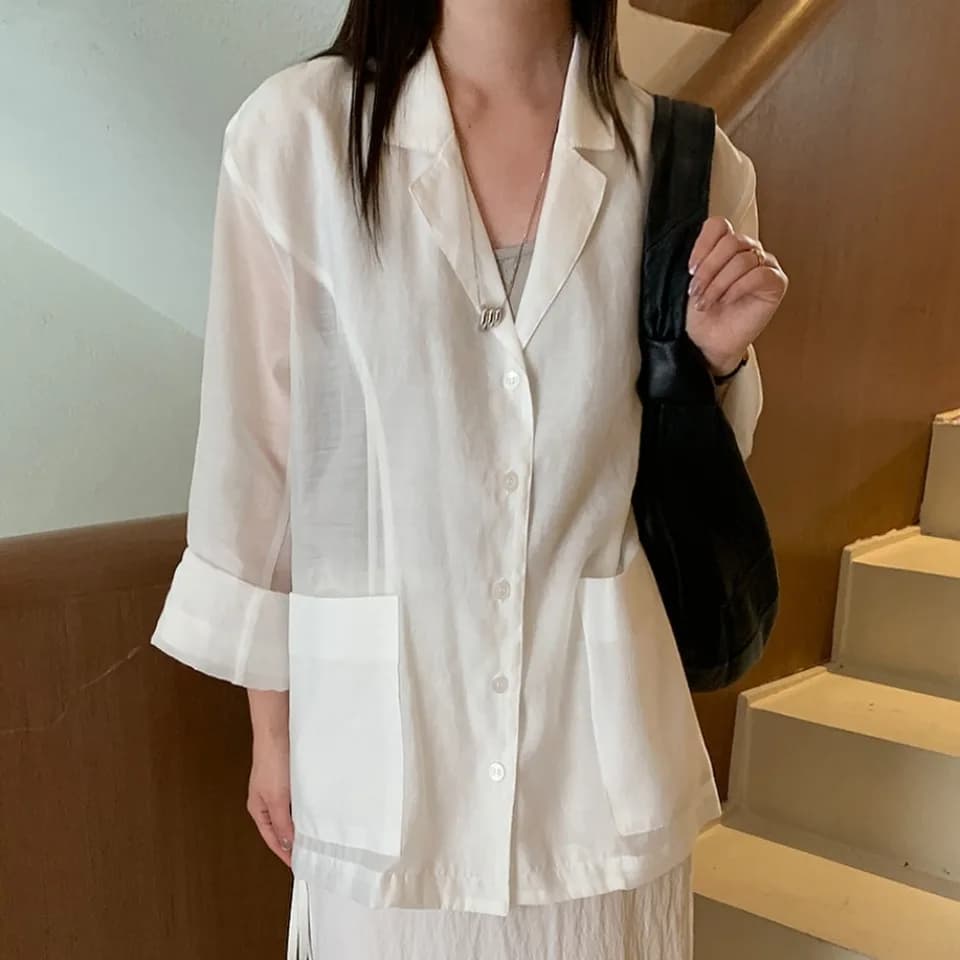 Giacca Estiva Chic Vintage Casual Leggera a Maniche Lunghe con Doppia Tasca per Donna, Protezione Solare, Stile Semplice e alla Moda