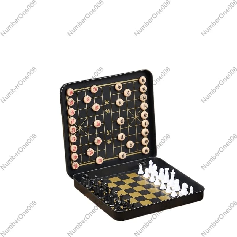 Set di Scacchi Magnetico Portatile 2-in-1, Mini Scacchi Cinesi e Scacchi Internazionali, Gioco da Viaggio Pieghevole Tascabile