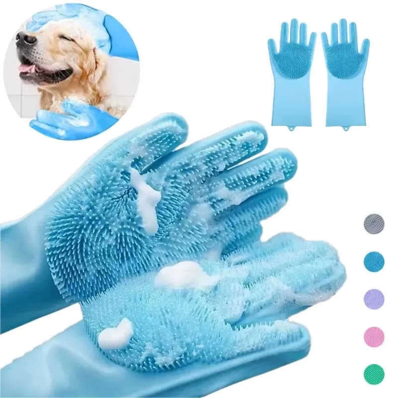 1 Paio di Guanti per il Bagno e la Pulizia del Cane, Spazzola Morbida per Shampoo e Toelettatura Gatti, Guanto in Silicone per Rimozione Peli e Protezione della Pelle delle Mani