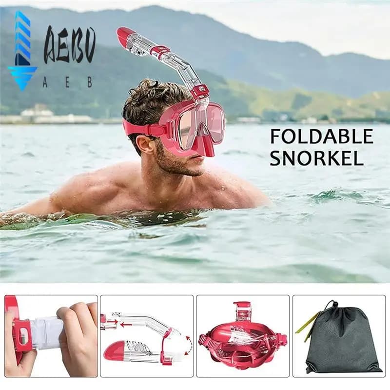 AEB0-Snorkeling mask Set foldable sub mask with Dry Top system and camera support, professional snorkeling equipment