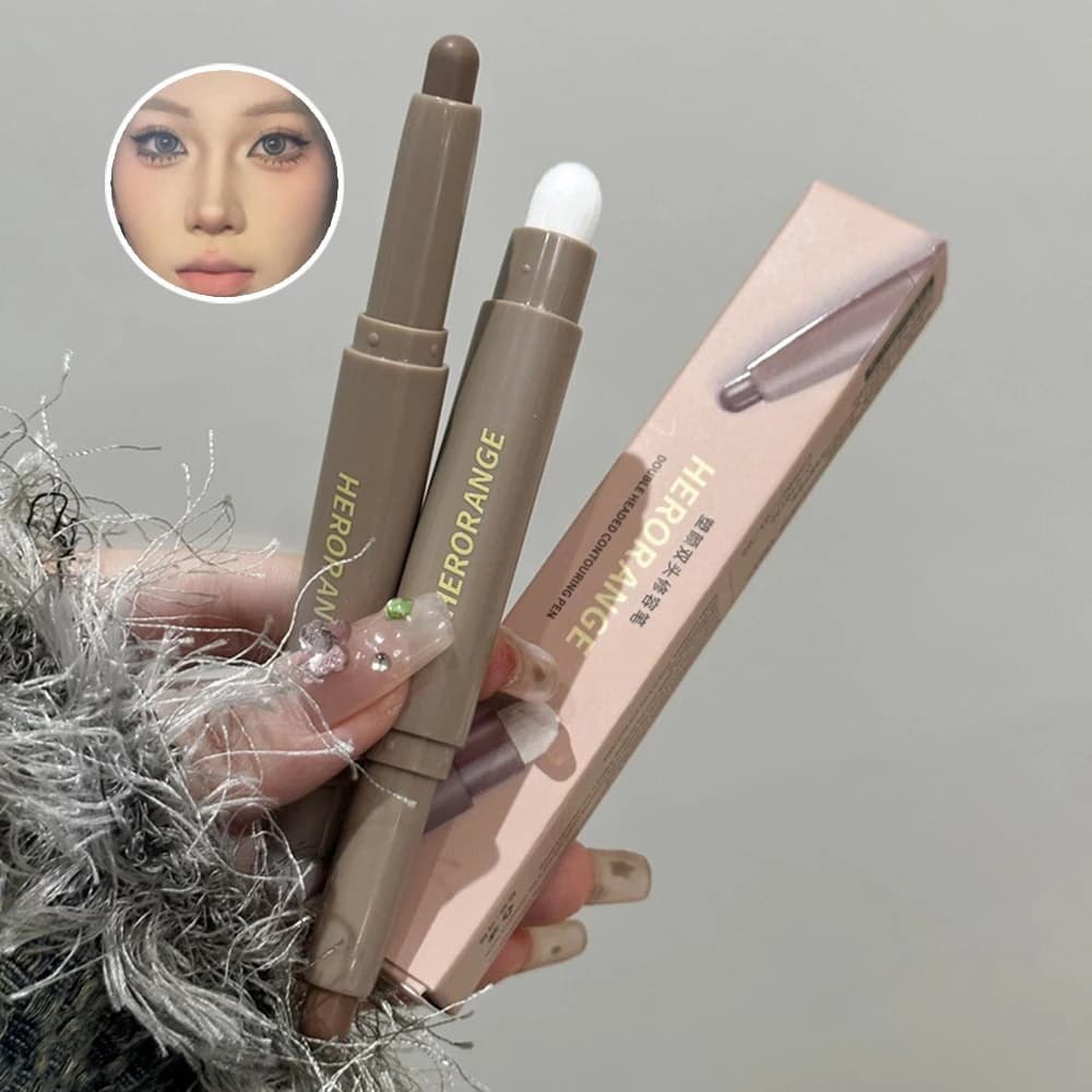 HERORANGE Penna contorno a doppia estremità per contouring, illuminante con una spazzola per sbavature