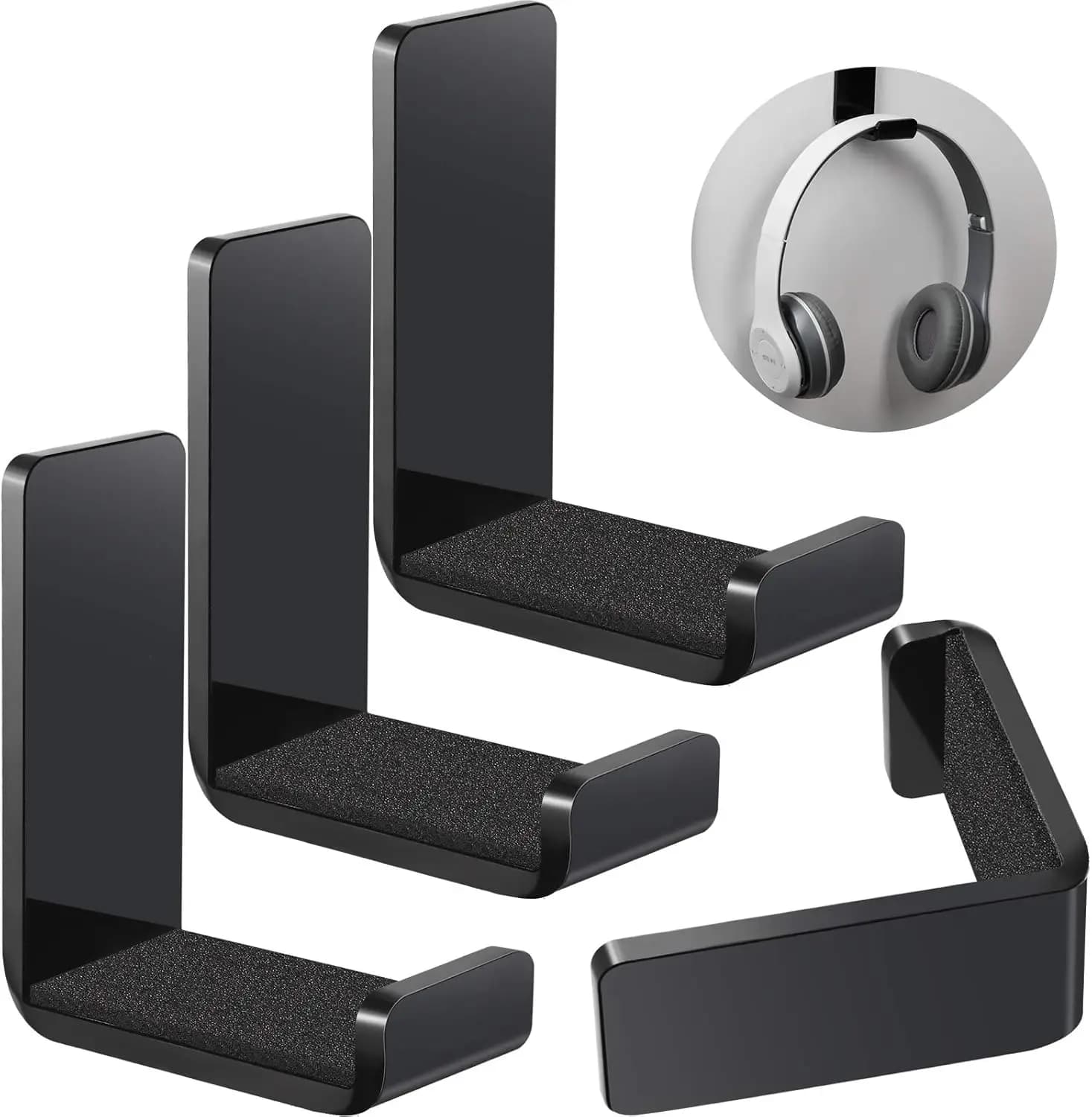 Confezione da 4 ganci adesivi per appendere cuffie - Supporto da parete per cuffie da gaming (nero)