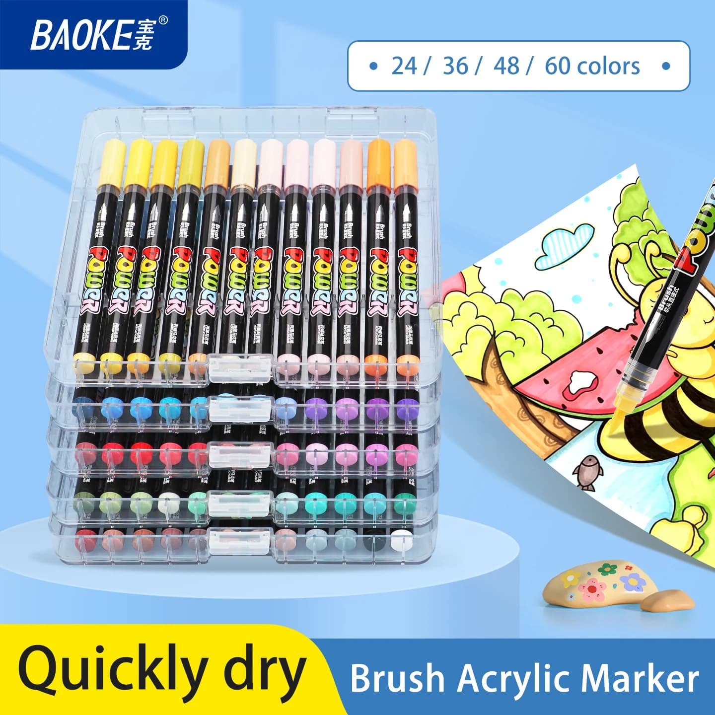BAOKE MP2962 60 Colors Acrylic Marker Soft Brush Tip Pens and Markers, Acrylic Paint Pens for DIY Crafts Art Supplies
