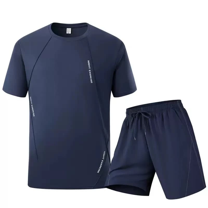 Summer New Fashion Solid Color Sport Fitness Running Short Sleeve T-shirt Set Men's Casual Loose High Quality Two-Piece Set