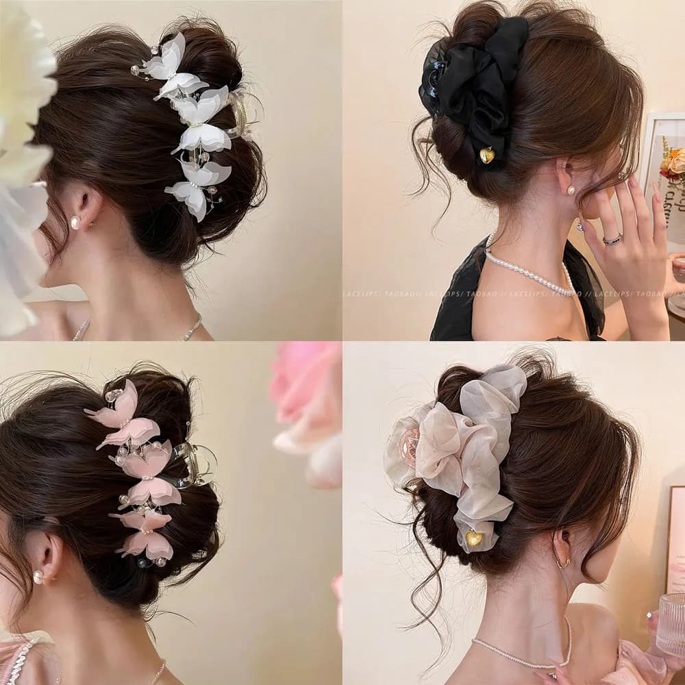 Artigli per capelli rugosi e a farfalla Capelli spessi Fermagli per capelli rosa dolce Coda di cavallo Accessorio per capelli alla moda Fermagli per capelli Clip per artiglio