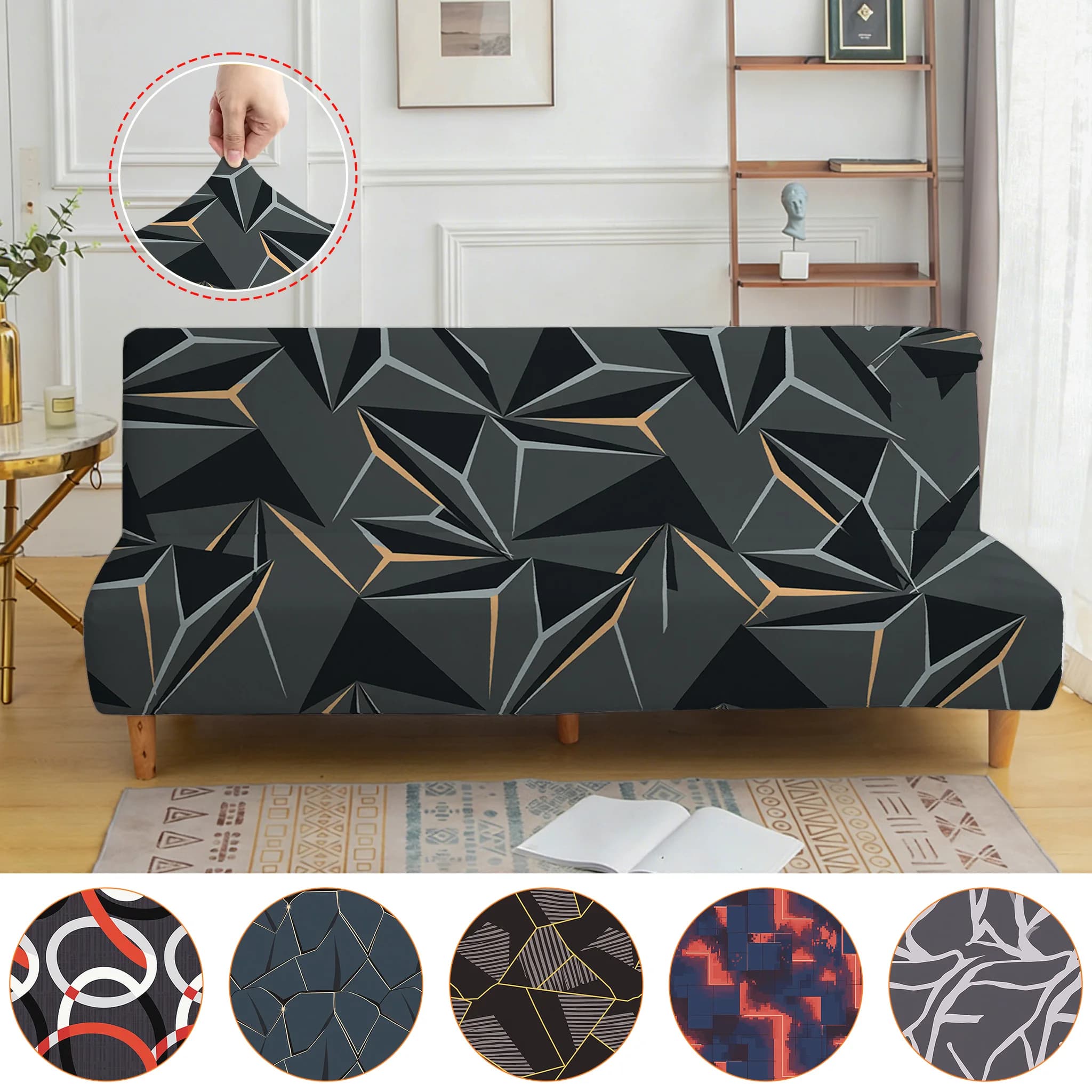 Modern Geometric Triangle Abstract Polygon Luxe Stretch Futon Sofa Bed Cover