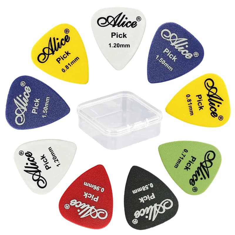 Set di 12 plettri per chitarra con mini scatola, plettri in ABS misto di alta qualità, opachi e antiscivolo, per chitarre acustiche ed elettriche, bassi TMZ