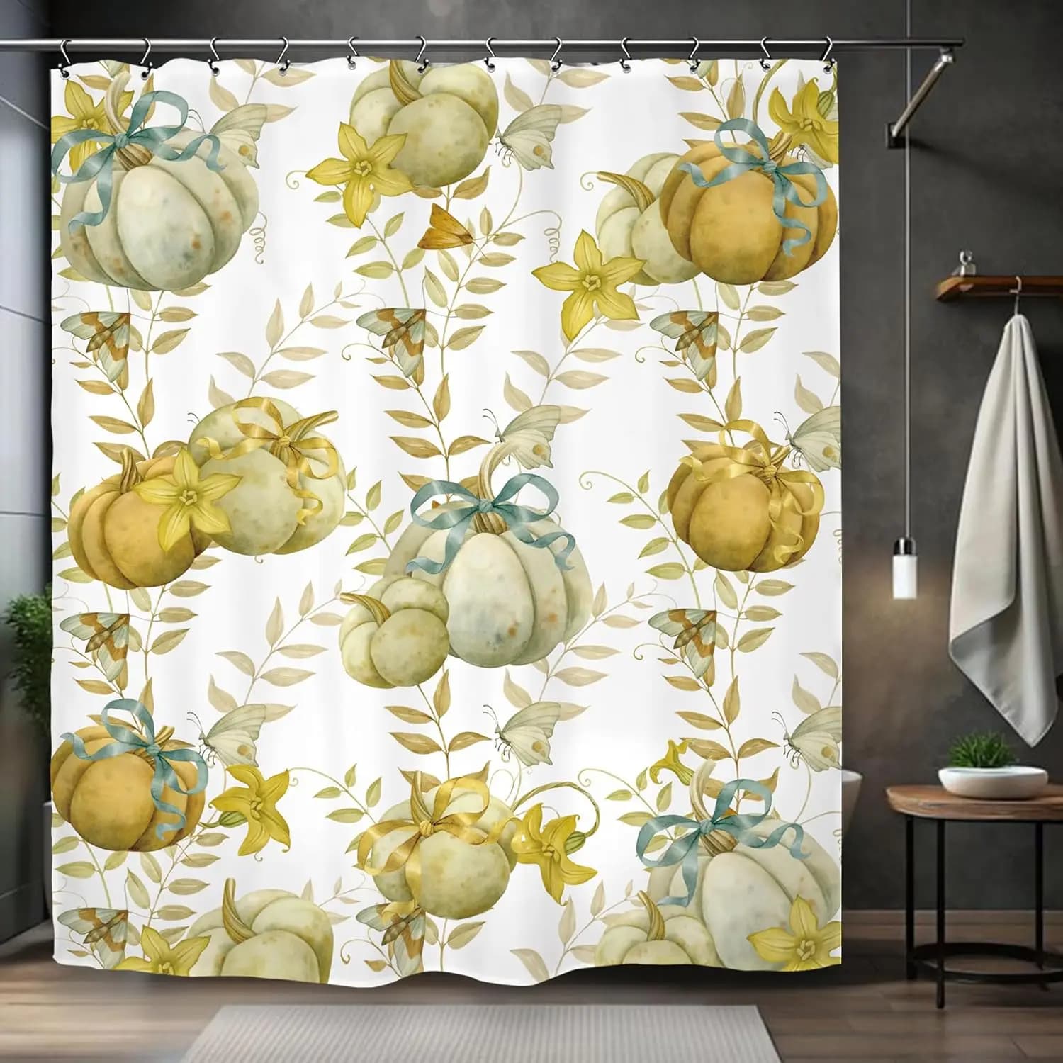 Tenda da doccia zucca autunno autunno 60Wx72L pollici raccolto foglie del Ringraziamento pianta set da bagno accessori arredamento con confezione da 12 Ho