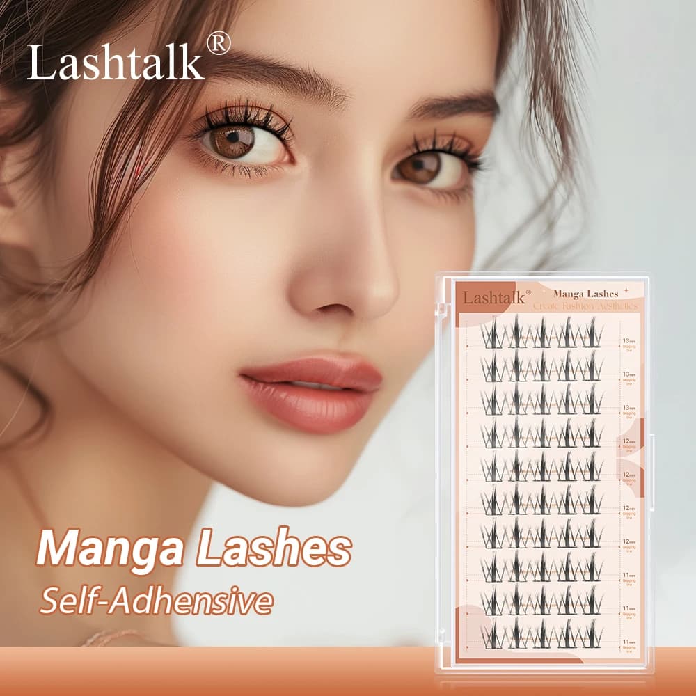 Lashtalk Extension ciglia 'Manga Self Adhesive Style' 50 Ciuffetti Inclusi Mix 10-13mm Riutilizzabili Senza Colla e Senza Solvente