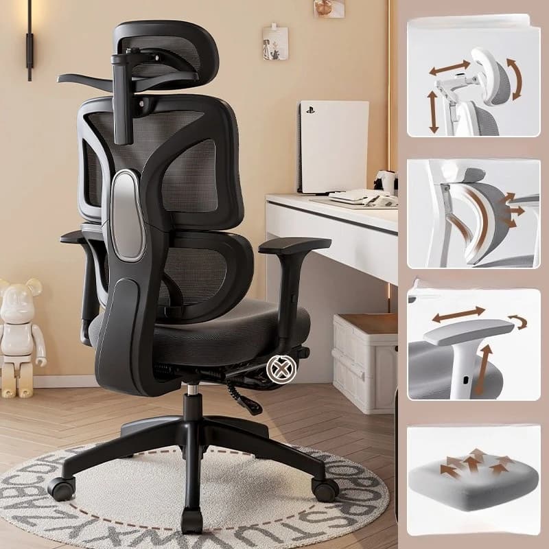 Sedia da gioco per ufficio Mesh traspirante Supporto per schienale ergonomico 3D Imbottitura per sedile in spugna ad alta densità Silla Gamer Sedia rilassante