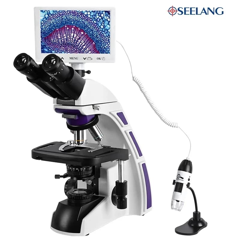 Microscopio composto trinoculare professionale Lab zoom biologico HD + LCD da 7 pollici HDMI VGA + microscopio portatile digitale elettronico