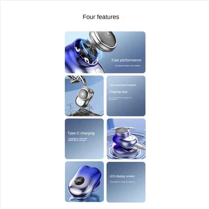Portable USB Electric Shaver Mini Travel Shaver for Men Pocket Electric Shaver Barba Trimmer Digital Display, C-A54Q