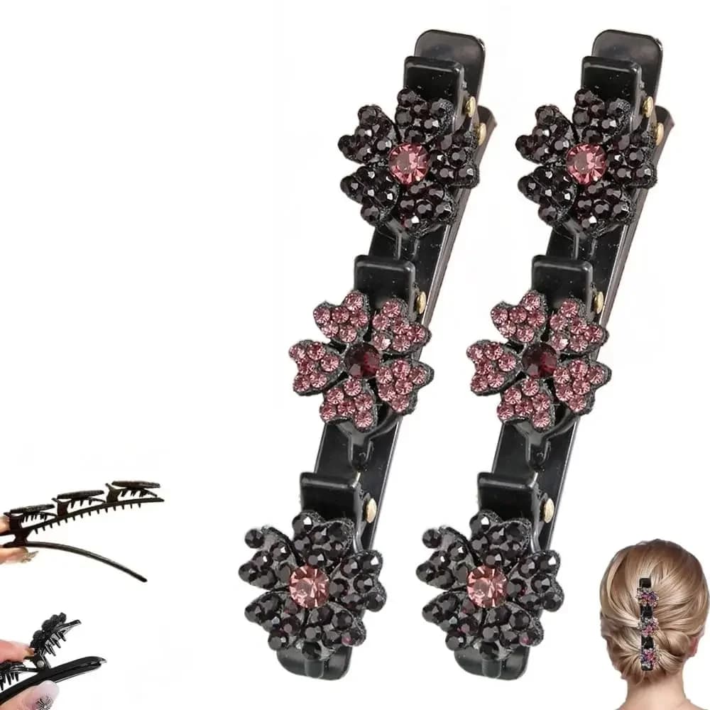 Women's Braided Hair Clips, 2025 New Sparkling Crystal Stone Hair Clips, Short Duckbill Clips