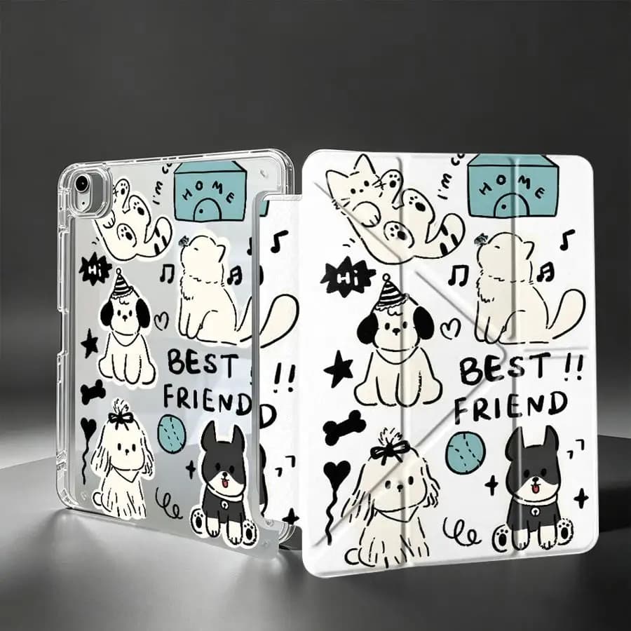 Tablet Case For Samsung Galaxy Tab S9 Plus S8 A11 S10 Lite A8 A9 Plus S7 FE With Pen Slot Cover Cartoon Cat Dog