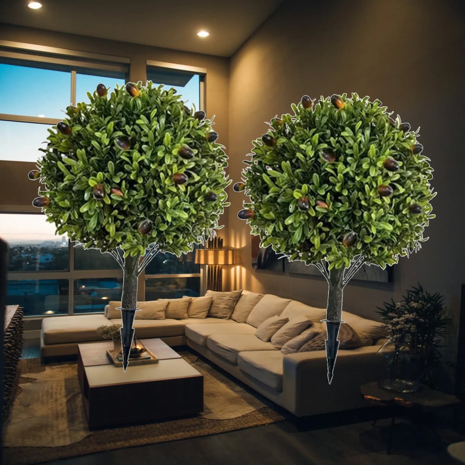 2 Pieces Artificial Topiary Tree Artificial Shrub Bush Outdoor Artificial Plants for Porch Yard Courtyard Backyard Hallway