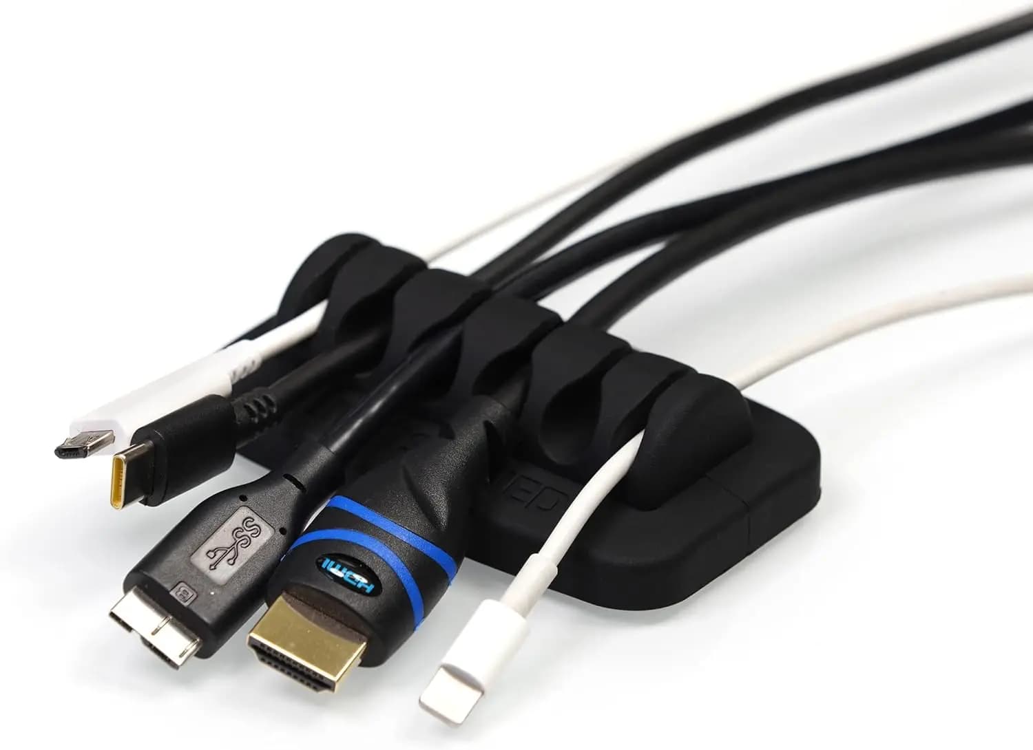 Desktop Cable Organizer, Weighted Silicone, No Bad Smell, 6 Slots for USB HDMI, with 4 Reusable Cable Ties