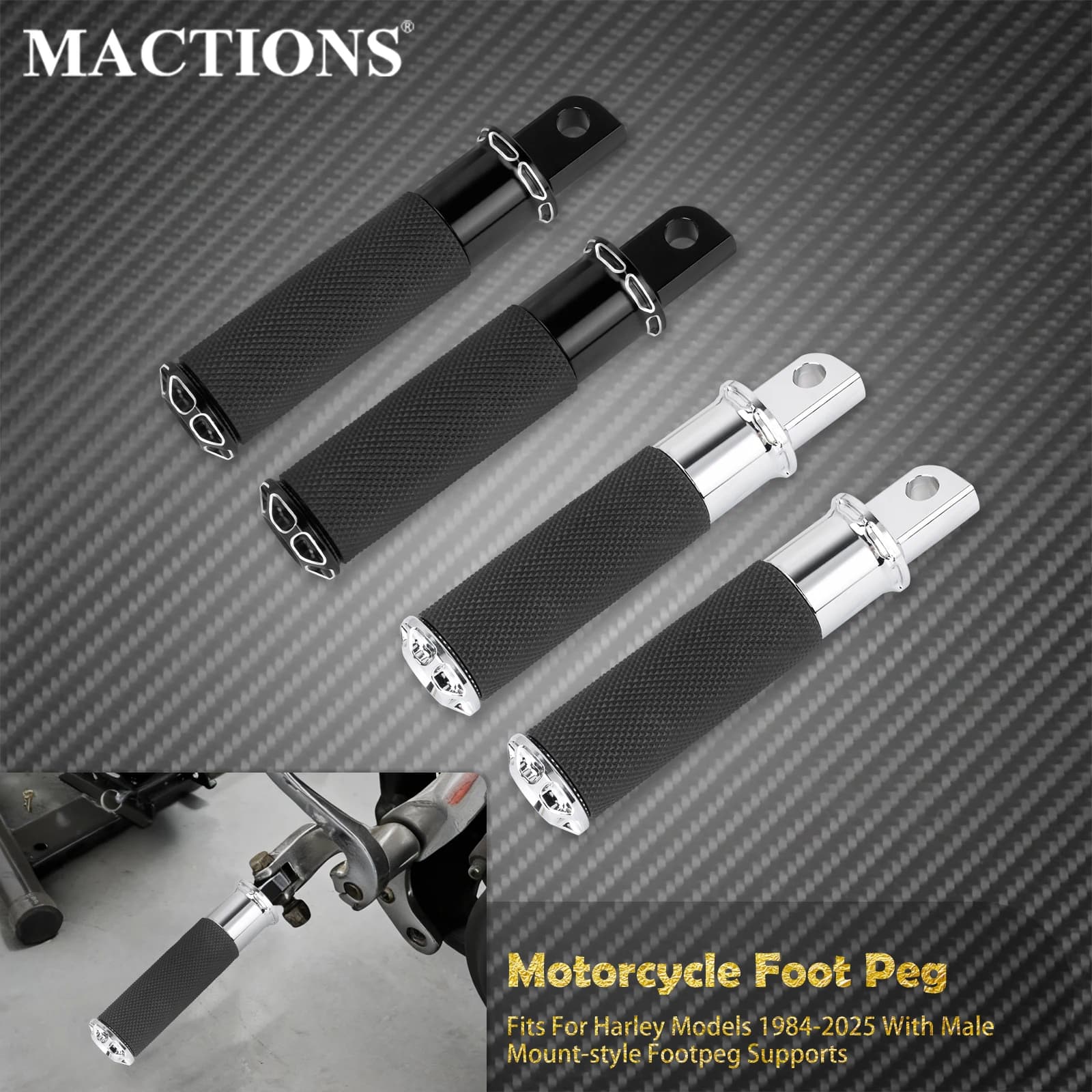 Pedane Posteriori Passeggero Moto con Attacco Maschio per Harley Dyna Sportster XL 883 Softail Touring Electra Glide FLH