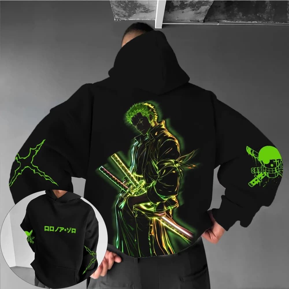 ONE PIECE Felpa con cappuccio da uomo Roronoa Zoro Japan Anime Estate Autunno Ragazzo Manica lunga per bambini Y2k Confezione genitore-figlio