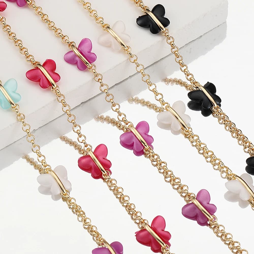 Catene di rame con perline a farfalla da 1 metro perline acriliche KC catene di perline di rodio Color oro per collana braccialetto creazione di gioielli fai da te