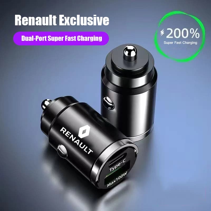 USB Type-C Invisible 100W Mini Charger with Double Interface for Renault Megane Kadjar QM6 Clio Koleos Espace Captur ZOE Renault RS