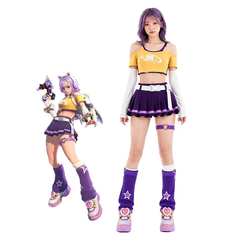 Overwatch 2 Juno DokiWatch Cosplay Costume Women Yellow Crop Top Skirt Outfit Halloween Carnival Game Cos Suit