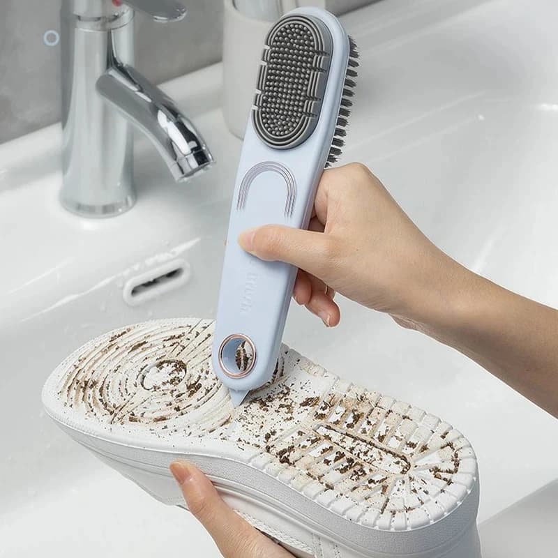 Spazzola per scarpe in gomma a doppia faccia, setole morbide, spazzole per scarpe, spazzola per la cura specifica, strumento per la pulizia e la rimozione dello sporco impermeabile.