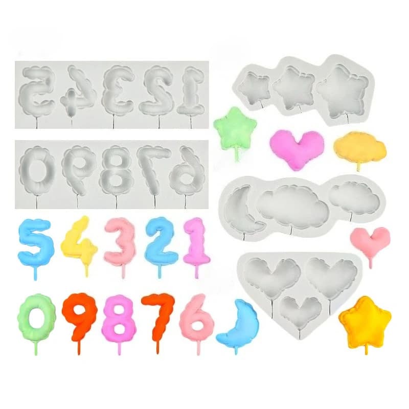 Numero lecca-lecca Stampo per sugarcraft in silicone Cuore Stella Nuvola Stampi per cioccolato fondente Strumenti in resina Mousses Strumenti per decorare cupcake