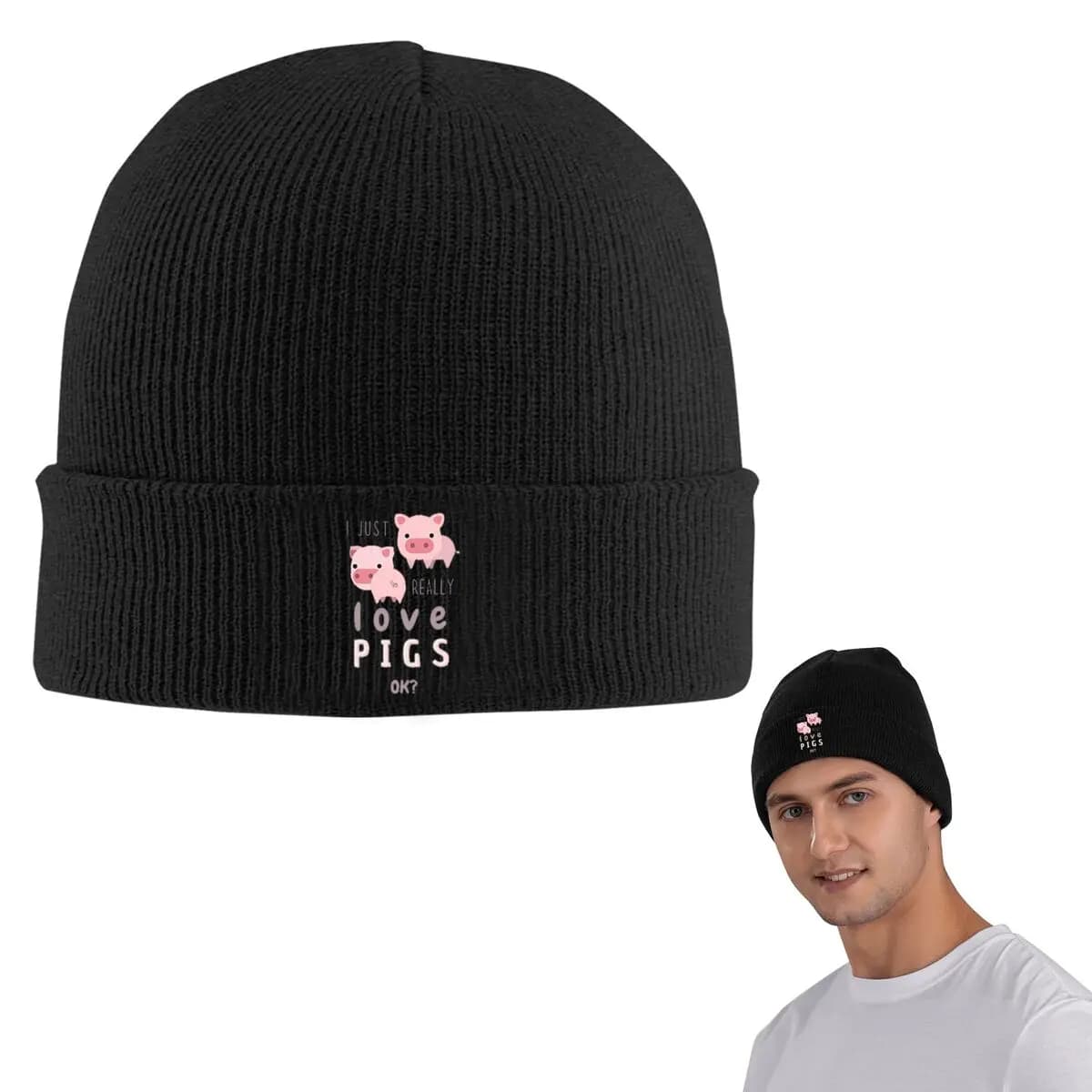 Funny Pigs For Pig Lovers Warm Knitted Cap Hip Hop Bonnet Hat Autumn Winter Outdoor Beanies Hats for Unisex Adult