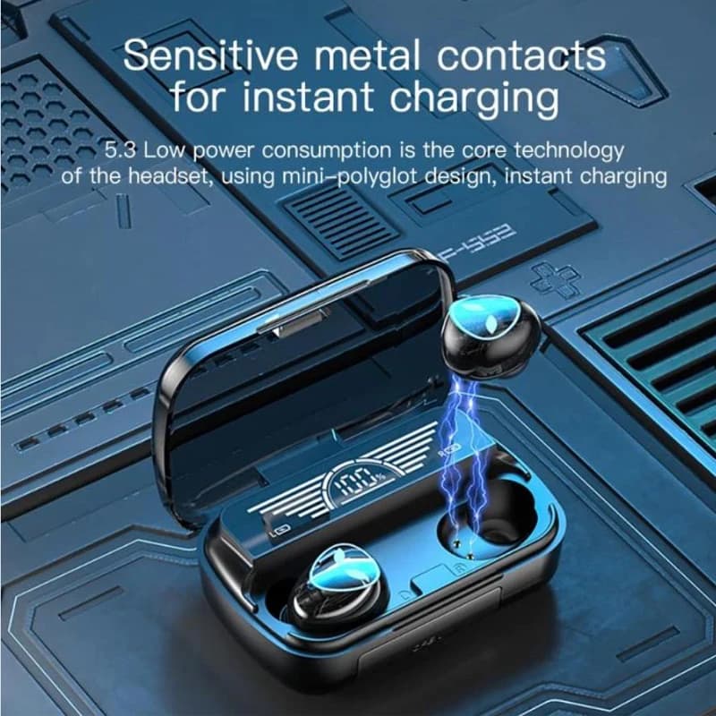 Soleeanre Cuffie wireless Auricolari Mini Display digitale 9D Touch Control Auricolari sportivi Cuffie binaurali con microfono