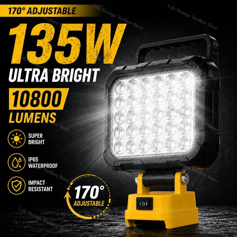 For Dewalt 18V 21V Lithium Battery Work Light 3/4/5/8in Wireless LED Lights Compatible DCB204 DCB206 Portable Outdoor Flashlight