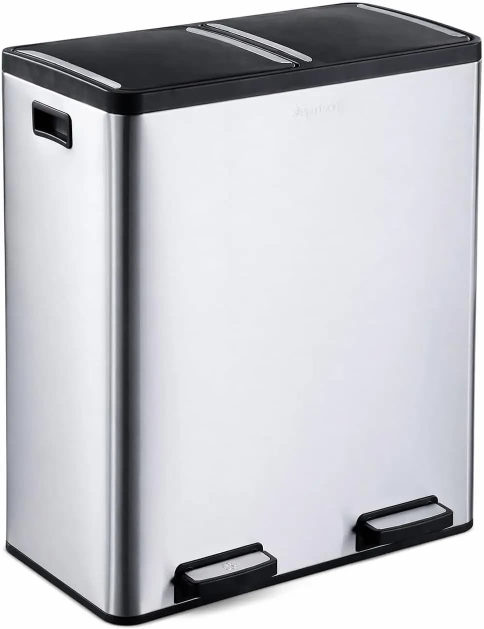 The 18.5 Gallon Extra Large Capacity, Soft-Step, Dual Trash and Recycling Bin with Removable Inner Bins, Silver
