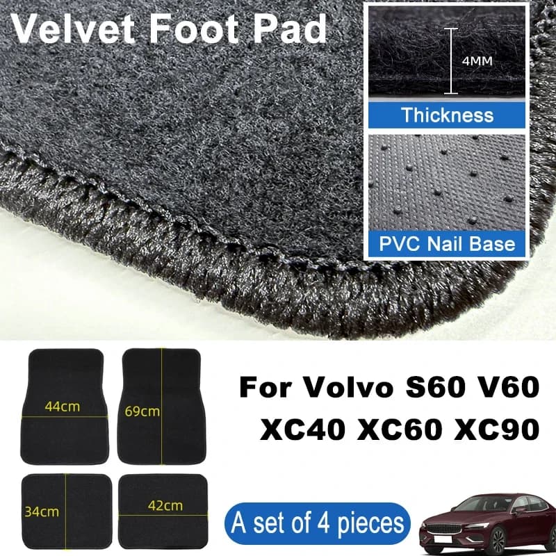 For Volvo S60 V60 XC40 XC60 XC90 Car Floor Mats Black Non-Slip 4Pcs Front & Rear Foot Mats Carpets Rugs Auto Accessories