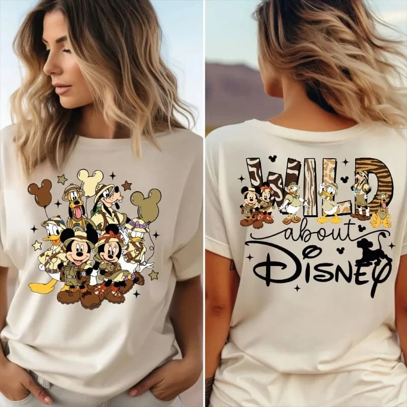 Maglietta del Regno Animale con Mickey e Amici, 'Wild About Minnie', in Puro Cotone, T-Shirt per Genitore-Figlio