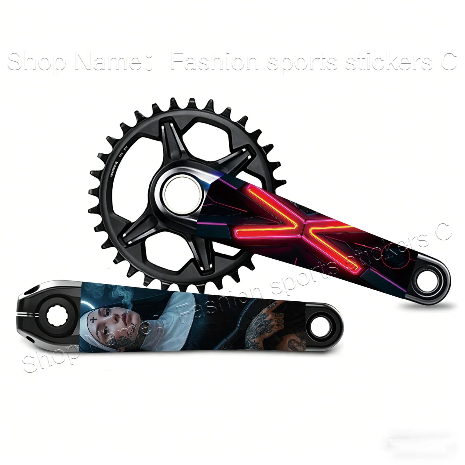 Set di adesivi per manovella in stile freccia al neon, 2 pezzi, adesivo in vinile impermeabile per MTB e bici da strada