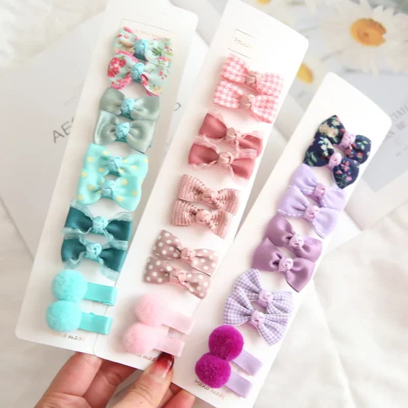 Set di 10 Mini Fermagli per Capelli con Fiocchi per Bambine, Stampe Floreali e Quadretti, Accessori per Capelli Stile Coreano