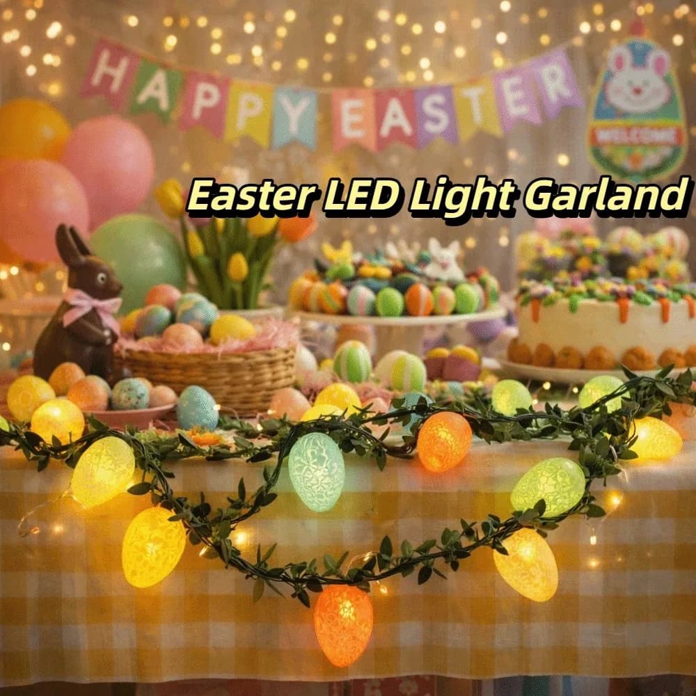 Ghirlanda Luminosa con Uova di Pasqua, 10 Luci LED, 2M, Ghirlanda di Rami Pasquali, Uova di Pasqua Decorative, Luci Artificiali Impermeabili per Pasqua