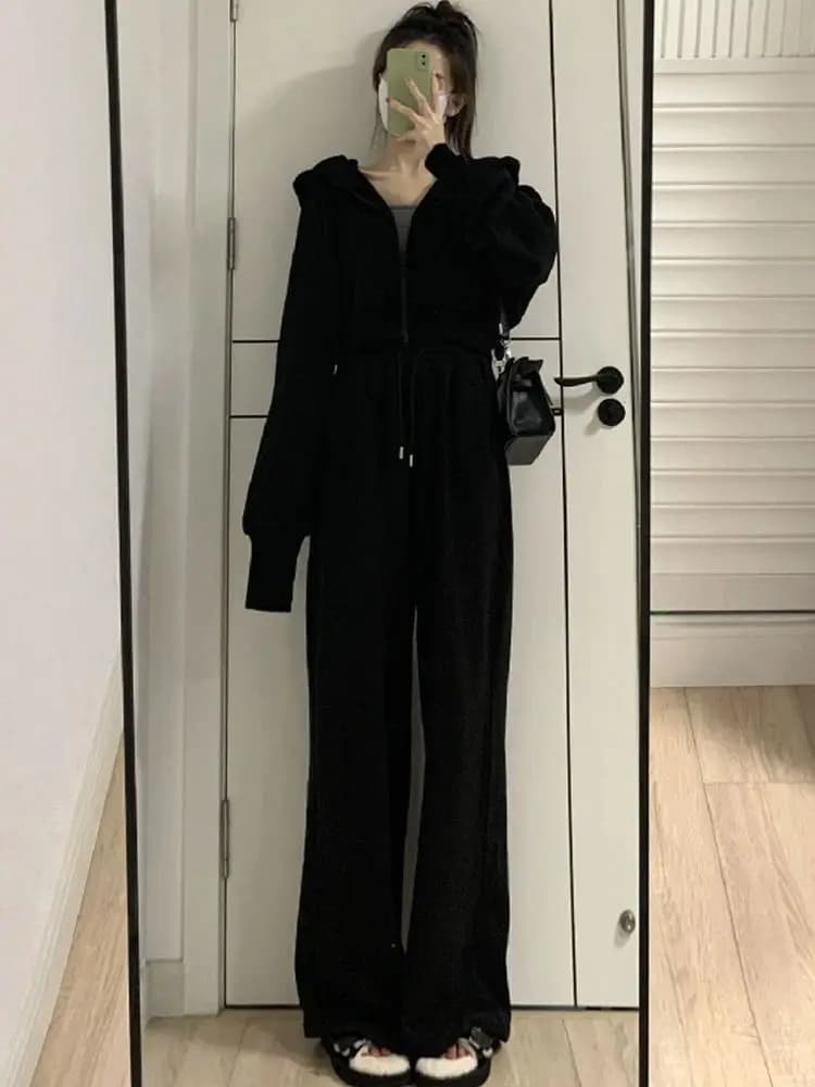 plus Size Women's Hoodie Jacket And Wide Leg Pants Two Piece Set Fall Fashion Casual Comfortable Drapey Pants Outfit